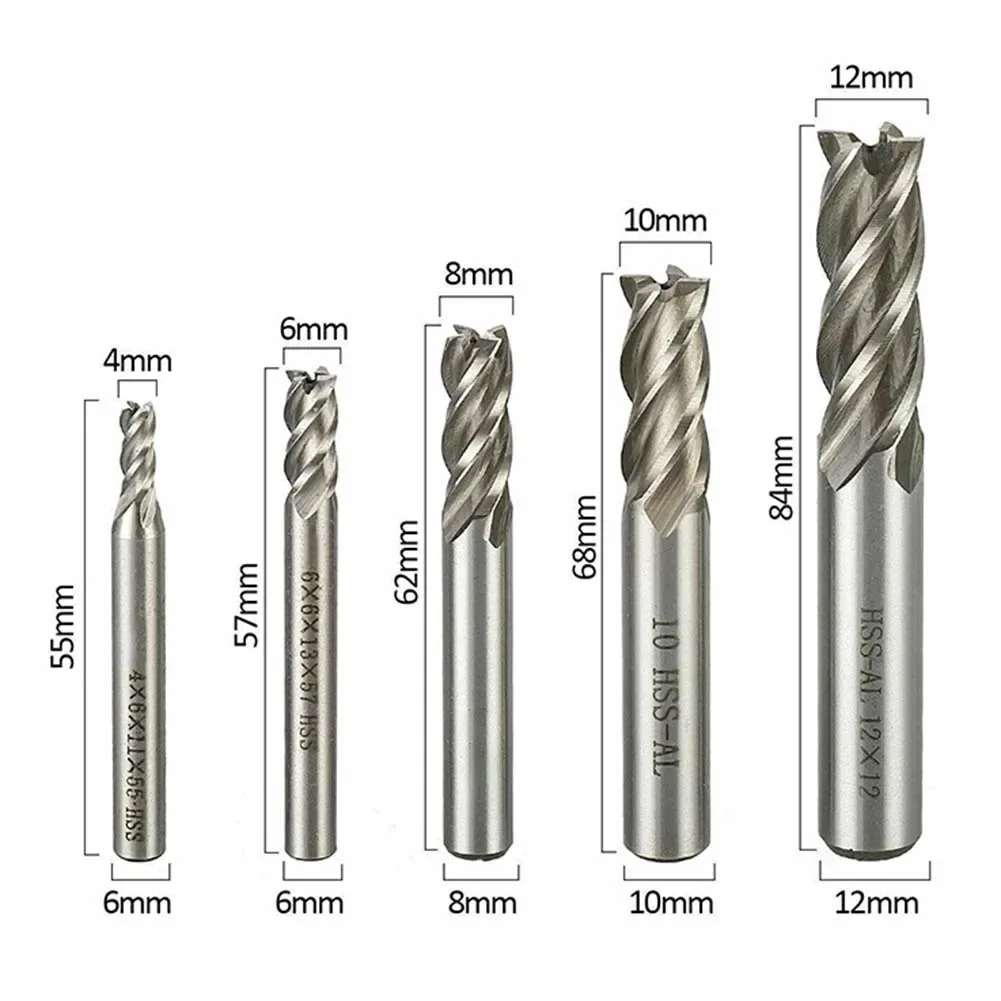 4-Flute Cutter CNC End Mill Set Enhanced Chip Evacuation Fast Material Removal For CNC Machines Silver as Shown In The Picture