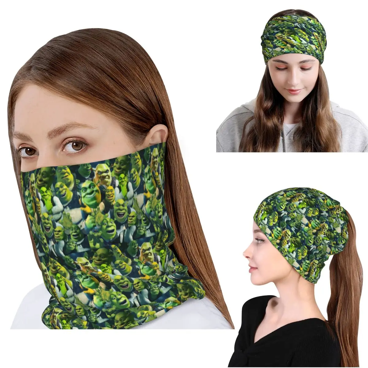 Shrek Collage Poster Design 2021 Bandana Neck Gaiter Wrap Mask Scarf Face Mask Beanies Hat for Men Women Adult Breathable