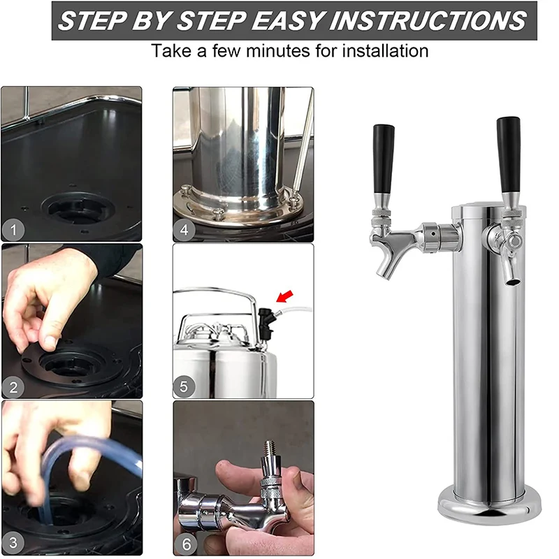 Draft Kegerator Beer Tower,3’’ Diameter Column Beer Faucet  Dispenser,Beer Tower Tap For Homebrew & Bar