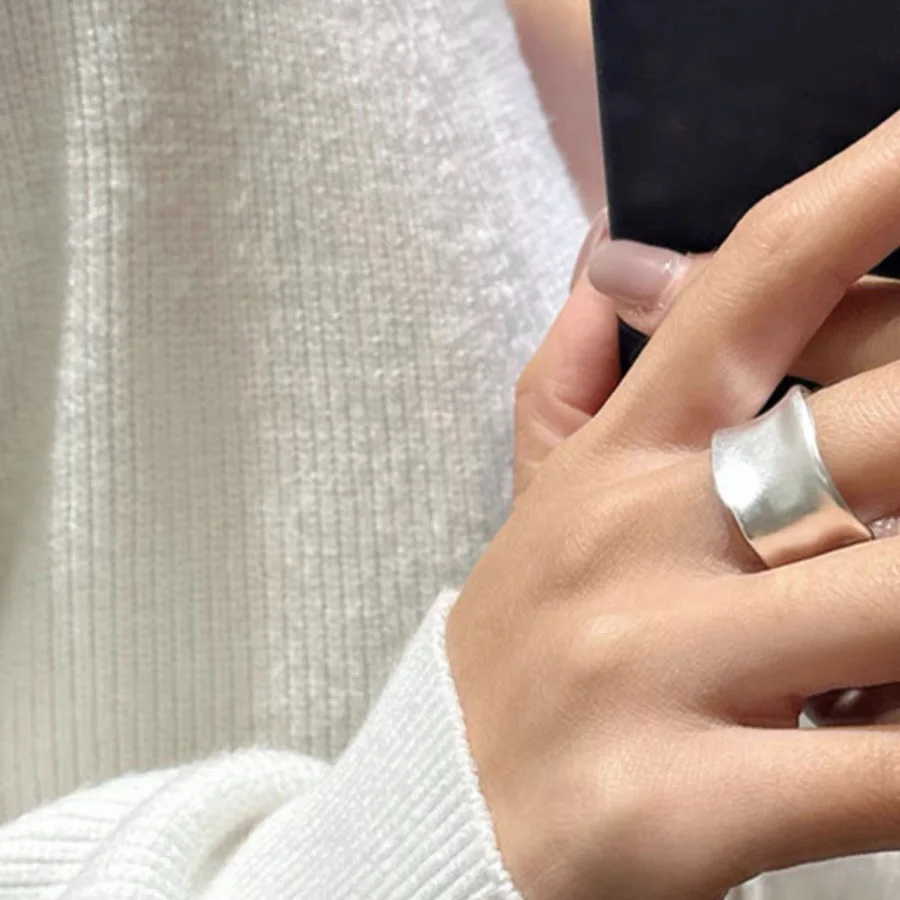 925 Sterling Silver Rings For Women Simple Minimalist Retro Bump Wide Open Finger Ring Fashion Band Female Bijoux Gift