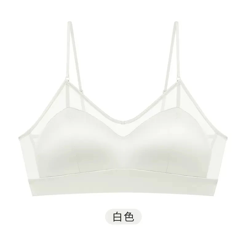 BirdTree 6A 100%Mulberry Silk Gather Bra, Women Silky Solid Thin, Wire Free Sexy French Underwear, 2024 Spring Summer P41002QC