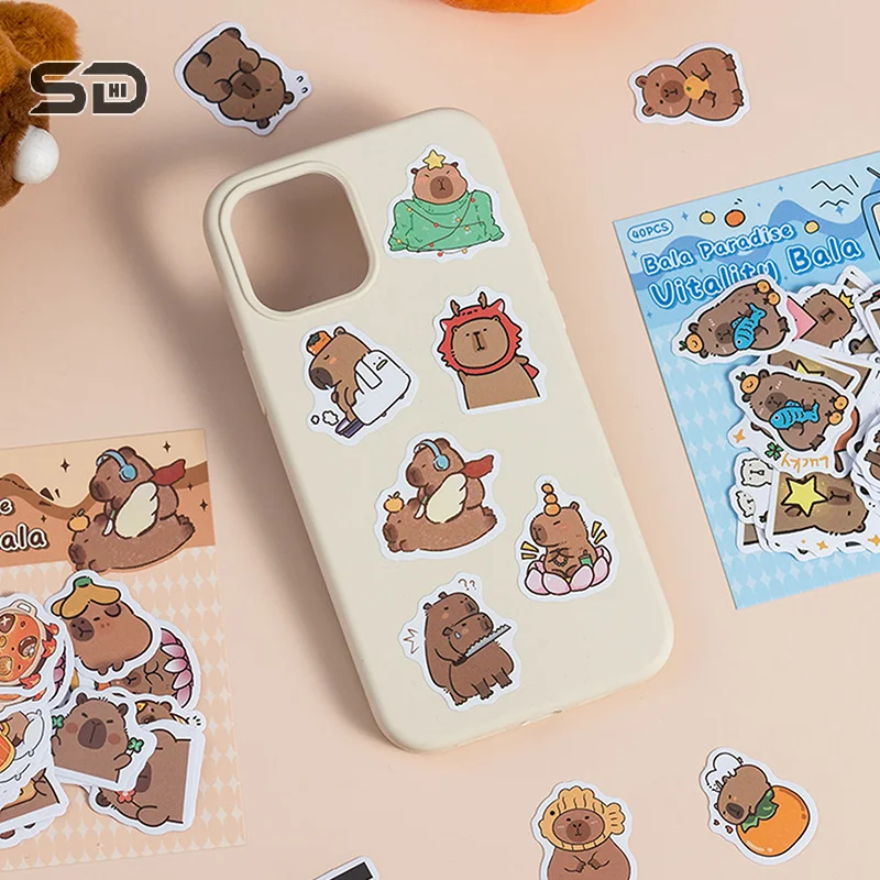 40pcs Cartoon Cute Capybara Hand Account Stickers Creative Kawaii Diary Decoration Sticker Children Handbook Material Paper