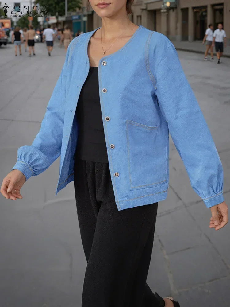 

ZANZEA Autumn Women Cardigan 2025 Fashion Long Sleeve Shirts Button Up Casual Tops Elegant Office Lady Denim Thin Outercoats