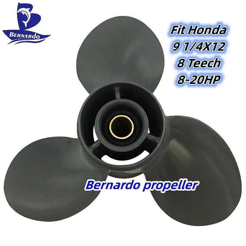 Bernardo Boat Propeller 9 1/4X12 Fit Honda Outboard Engine 8 9.9 15 20 HP Motor Aluminum Alloy Screw 3 Blade 8 Tooth Spline RH