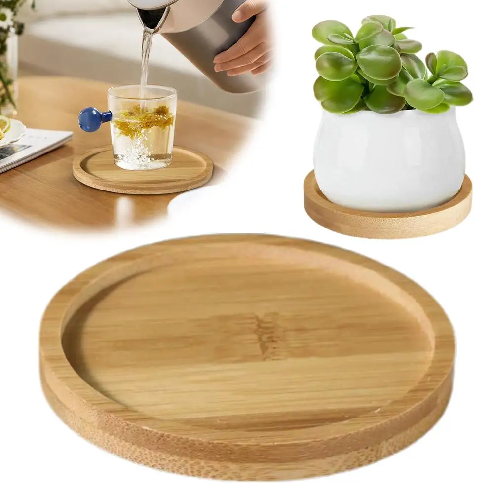 Bamboo Saucers, 3 Inch Round Bamboo Plant Saucer for Indoors, Plant Pot Tray Drainage Tray for Succulent, Cactus, Small Plants
