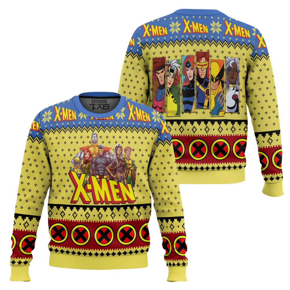 

X Men Marvel Superheroes Professor Eye Storm Girl Wolverine Magneto New Mutants X Force Christmas Ugly Sweater Men's Autumn