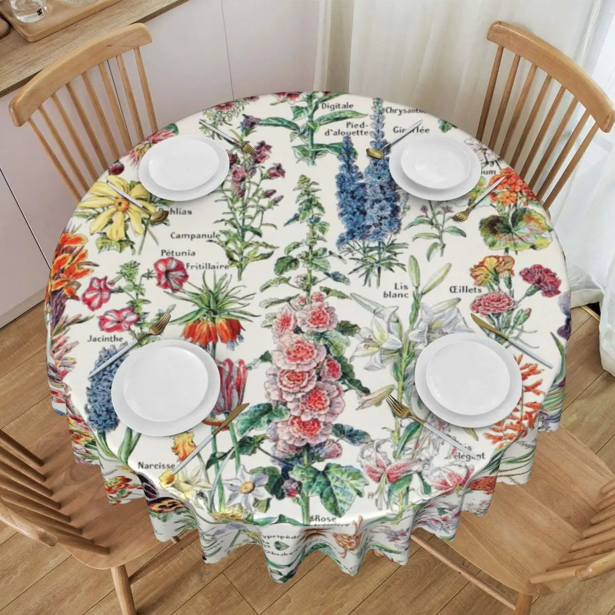 Personalized Round Fitted Adolphe Millot Fleurs Pour Table Cloth Waterproof Tablecloth 60 inch Table Cover for Kitchen Dinning