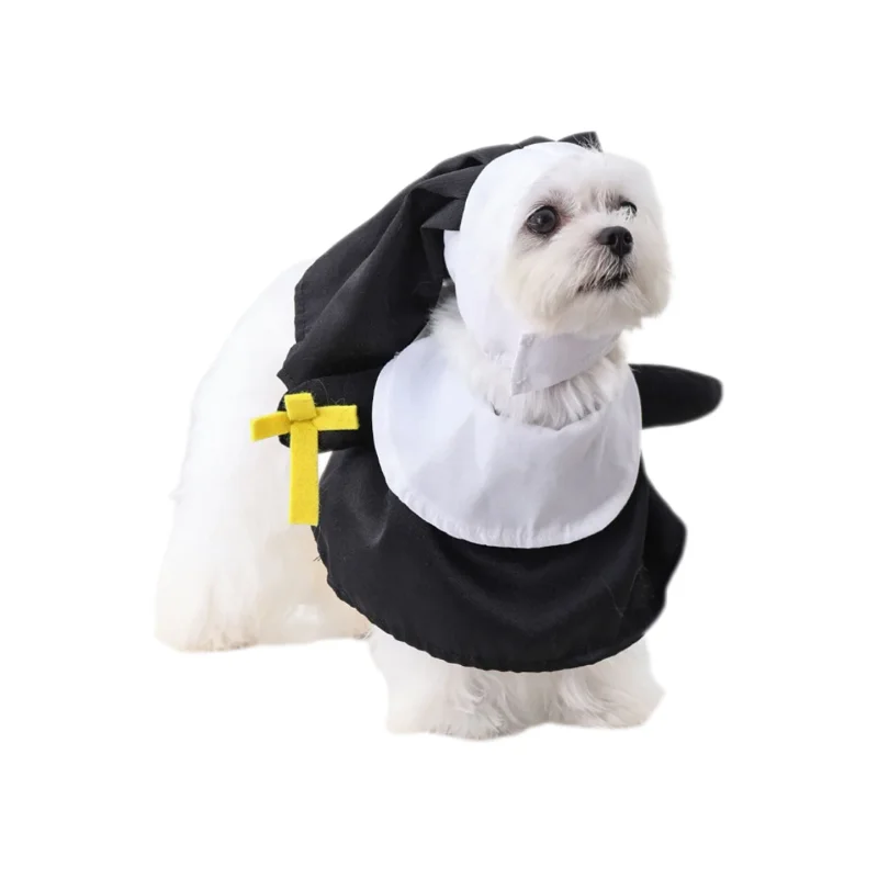 1pcs Halloween Dog Dress Up Clothes Pet Costume Set Dog Transform Clothes Nun Style Cat Dress Cosplay Nun Headwear Dog Clothes