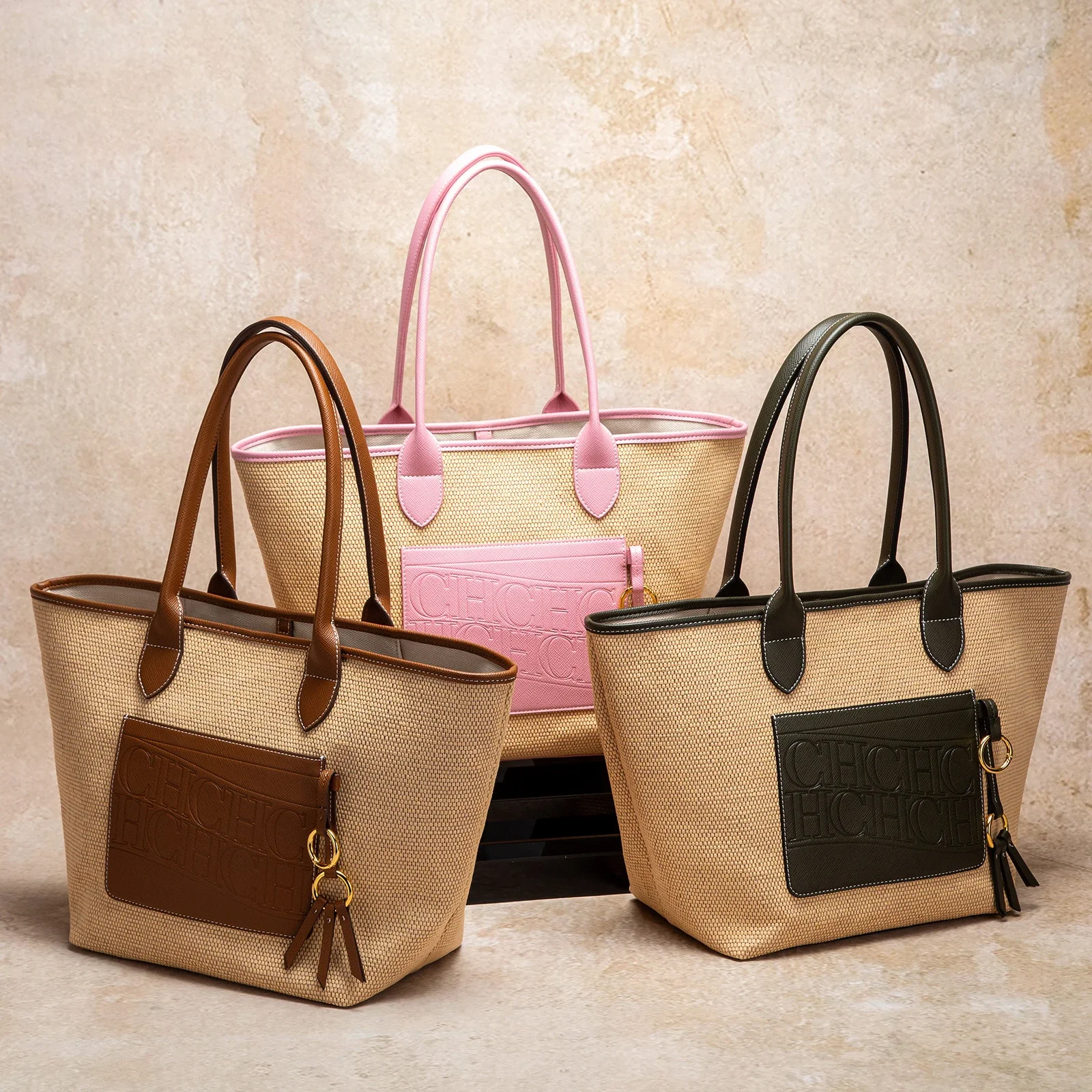 

CHCH Women's Tote Bag 2025 New Summer PP Grass Weaving Splicing Design Large Capacity Handbag Beach Vacation