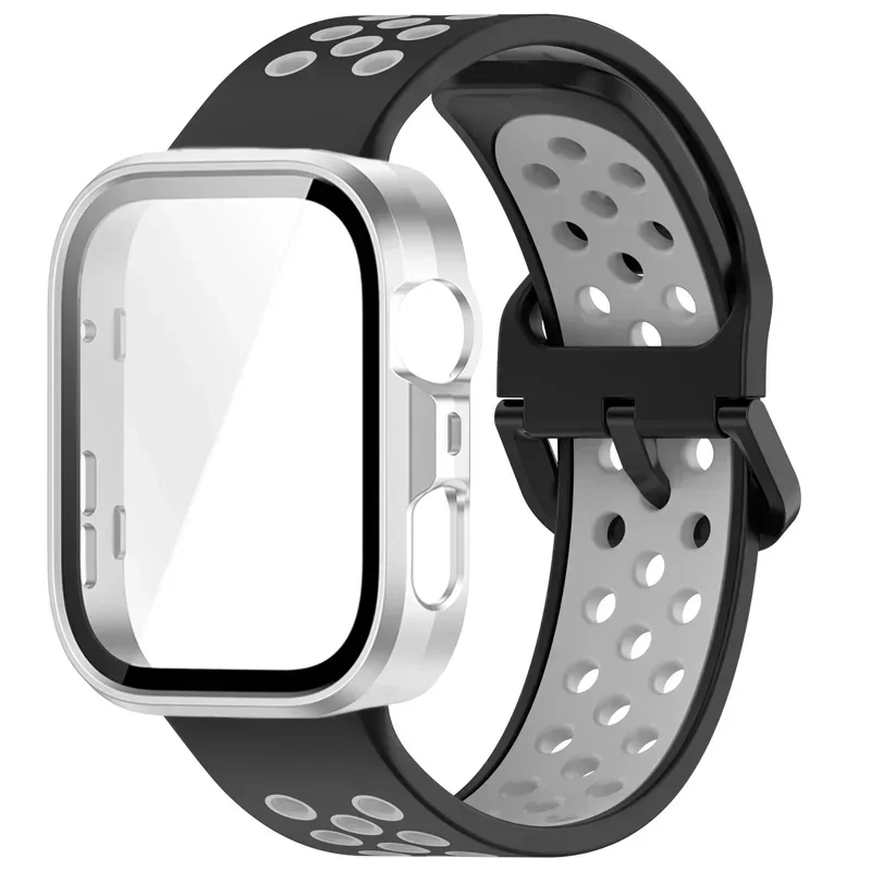 حزام سيليكون بلونين + حافظة فيلم معززة لساعة Huawei Watch Fit 3/4/4 Pro ملحقات من قطعتين لساعة Huawei Watch Fit 4 Pro