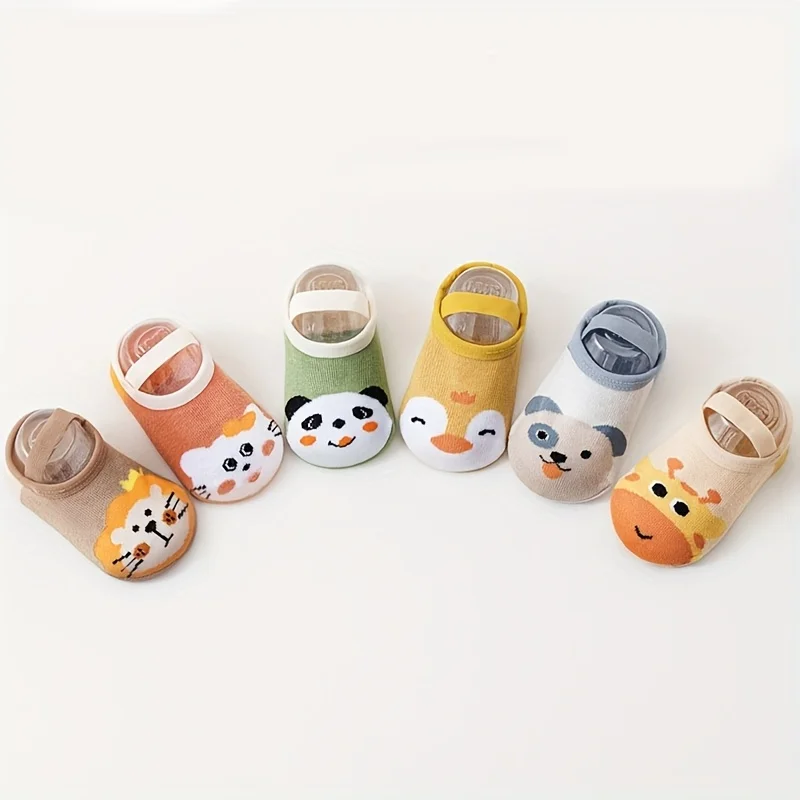 boys and girls' anti slip socks with cute cartoon animal patterns, comfortable and breathable baby floor socks