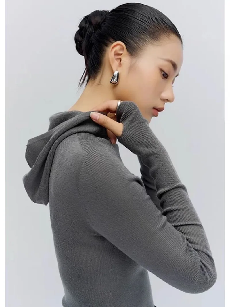 Bottom Knitted Pullover Solid Color Simple Slim Skinny Bottom Shirt Women\'s Winter Hooded Pullover Sweater Long Sleeve