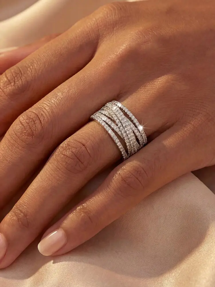 Wunderschöner, zarter, funkelnder Ring aus 925er Sterlingsilber mit vollem Zirkon für Frauen, Verlobung, Hochzeit, luxuriöser, hochwertiger, feiner Schmuck – Detail 1