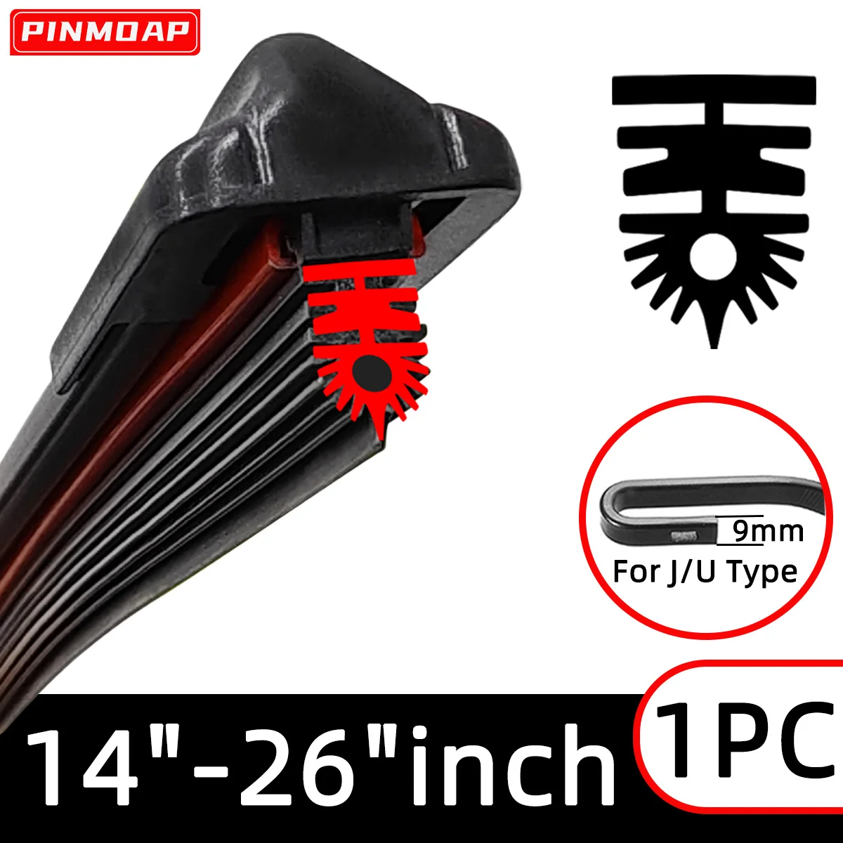 PINMOAP Auto-Scheibenwischer Geeignet für 9mm J/U 11-Schicht Gummistreifen Geräuscharme Wischerblätter 14"16""17""18""19""20""21""22""24""26"""