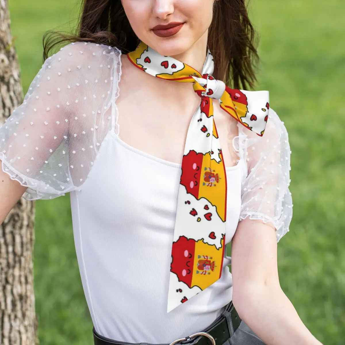 Spain Flag Map Smile With Love Women Long Narrow Scarf Silky Skinny Scarf Multi-use Neck Head Wrap for Office Daily Party