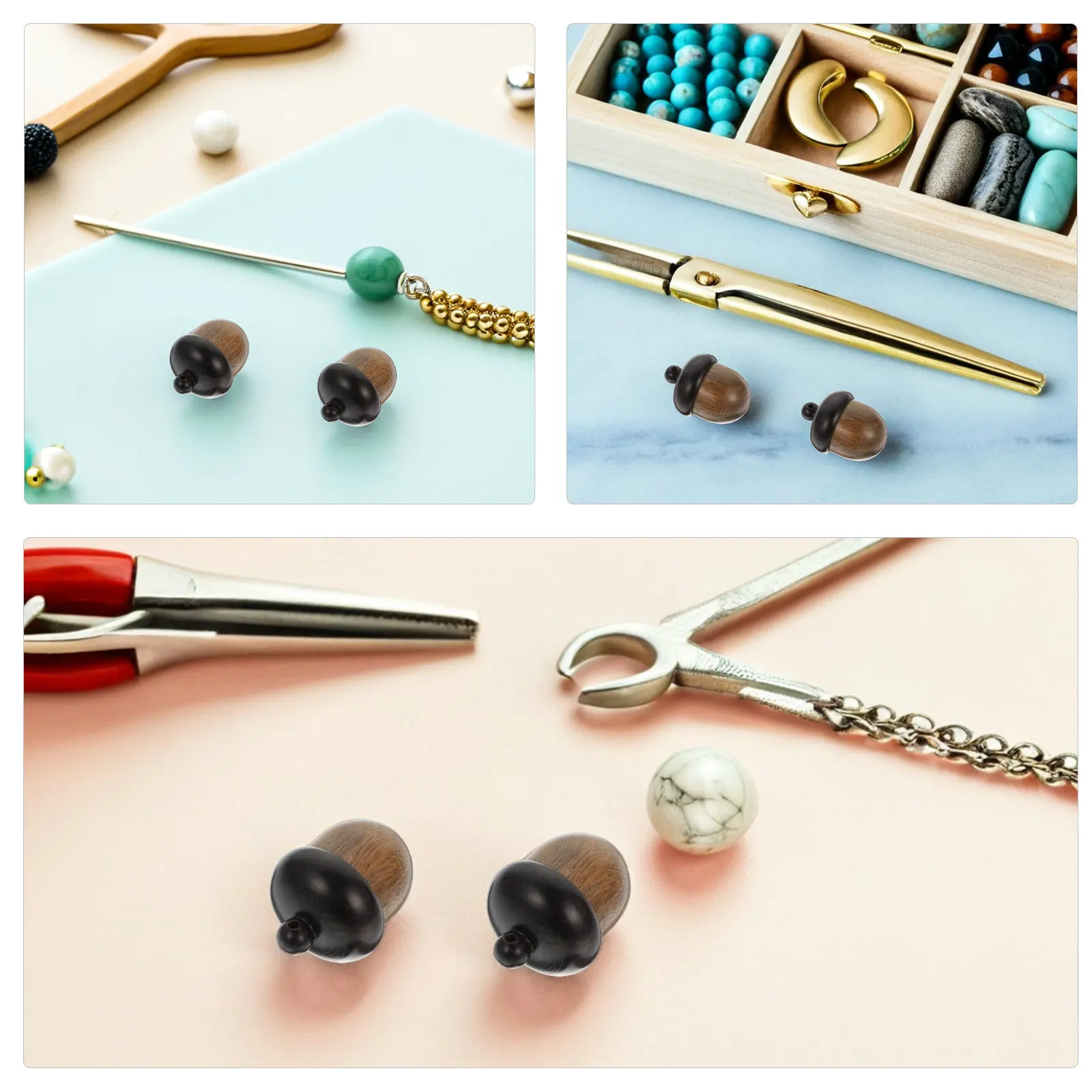 5Pcs Wood Acorn Jewelry Box Pendants Openable Multicolor Charms Nuts Dangle DIY Necklace Making Decorations Acorn Charms