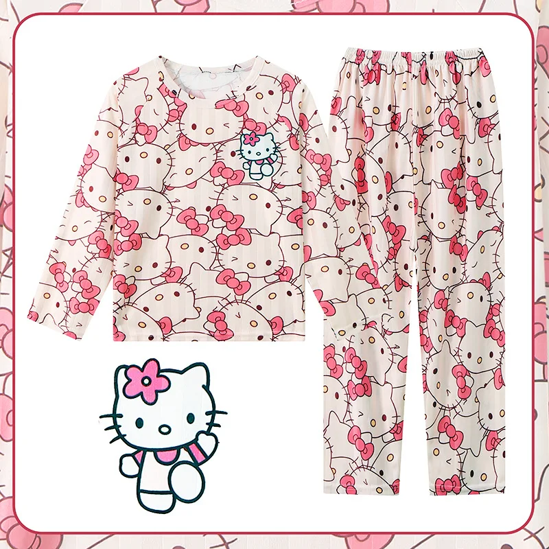 Hello Kitty Comfortable Children\'s Pajama Sets Cute Cartoon Durable Nightwear Long Sleeve Round Neck Pajama Autumn Winter