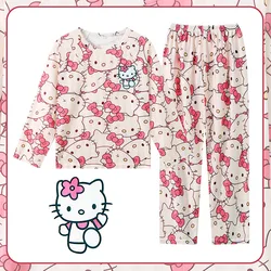 Hello Kitty Comfortable Children's Pajama Sets Cute Cartoon Durable Nightwear Long Sleeve Round Neck Pajama Autumn Winter