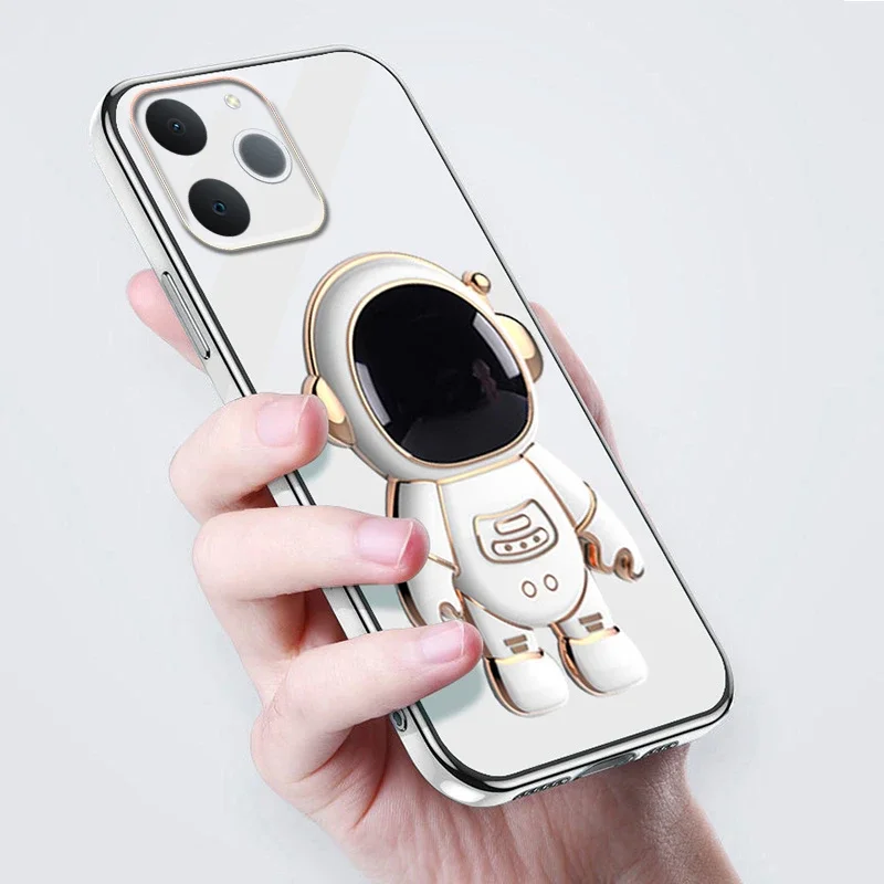 Skinlee Case For Realme Note 70T With Astronaut Holder Electroplate Bezel Shell For Realme Narzo 80 Lite C71 Phone Cover