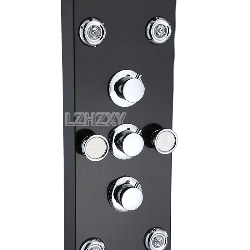 

Черный/матовый набор смесителей для душа в ванной комнате, светодиодная система душевой панели с дождевой панелью, смеситель для воды для ванны, массажный экран для спа-температуры