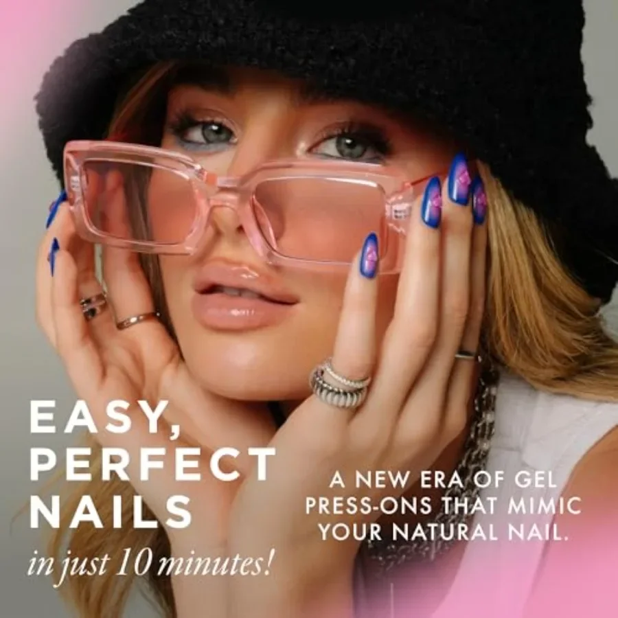 3D-Nägel zum Aufdrücken mit Herzanhänger-Design in Blau und Rosa für elegante Gel-Kunst, perfekt für besondere Anlässe, den täglichen Gebrauch oder