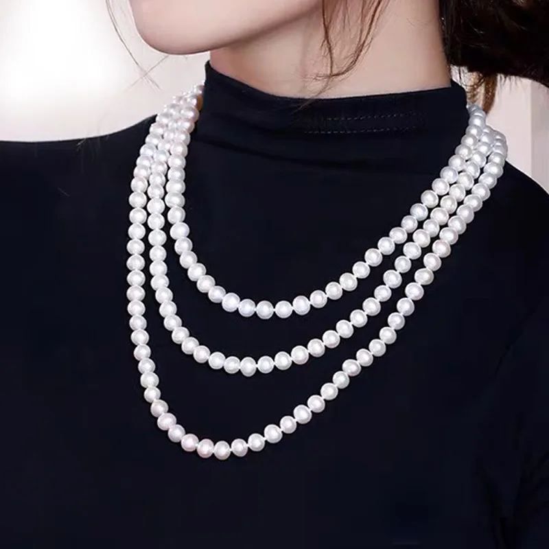 2023 Fashion Elegant Imitation Pearl Necklace For Women's Knot Multi-layer Long Sweater Chain Clothing Accessories