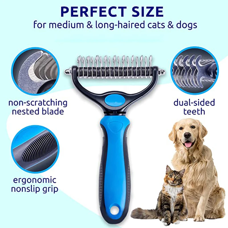 Pet Fur Knot Cutter Dog Hair Remover Comb Cat Grooming Shedding Tools Double Sided Brush Long Curly Hair Cleaner Pets Products