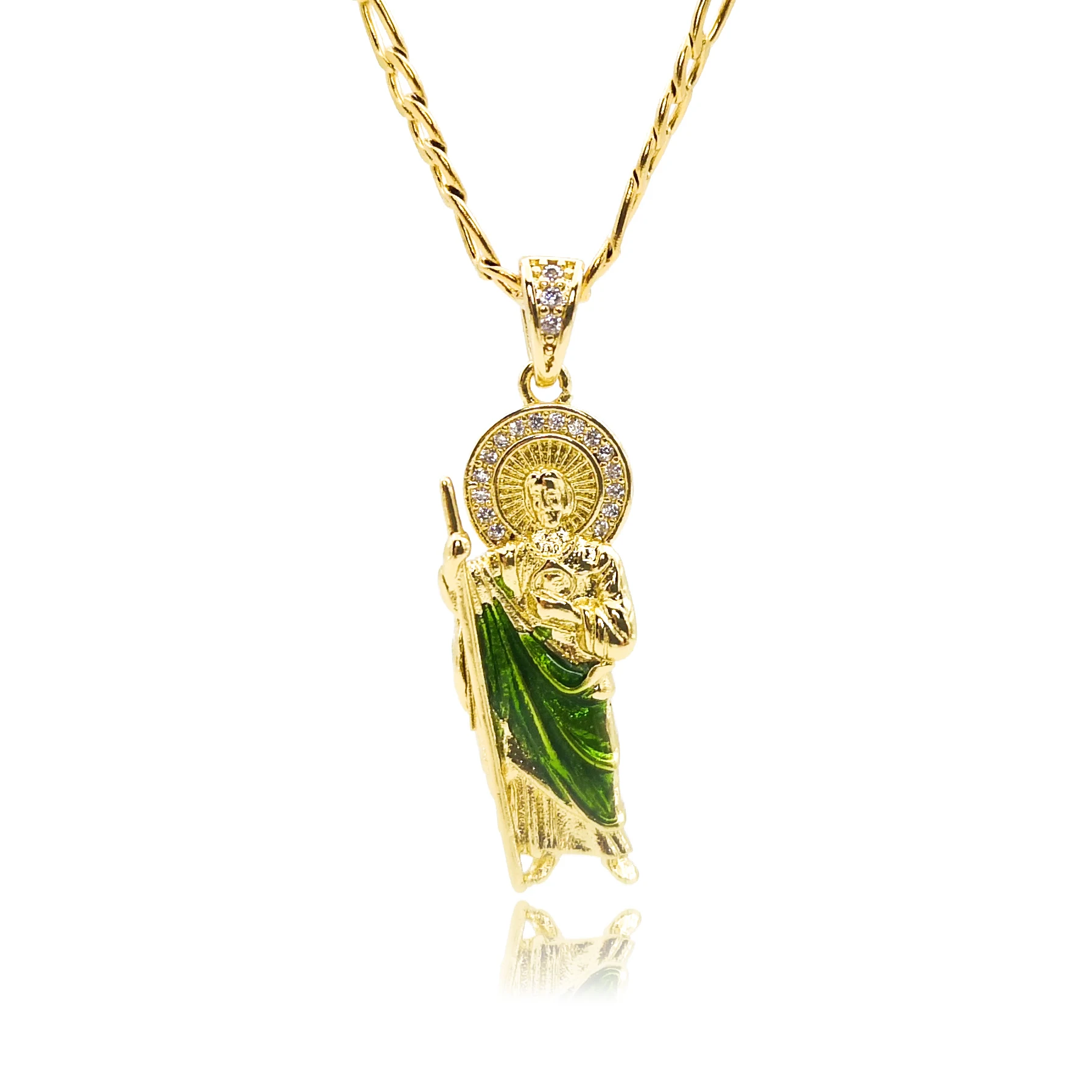 Gold Color St. Jude Santa Muerte Charms Cubic Zirconia Holy Death Reaper Necklace Choker Chain Pendant DIY Jewelry Accessories