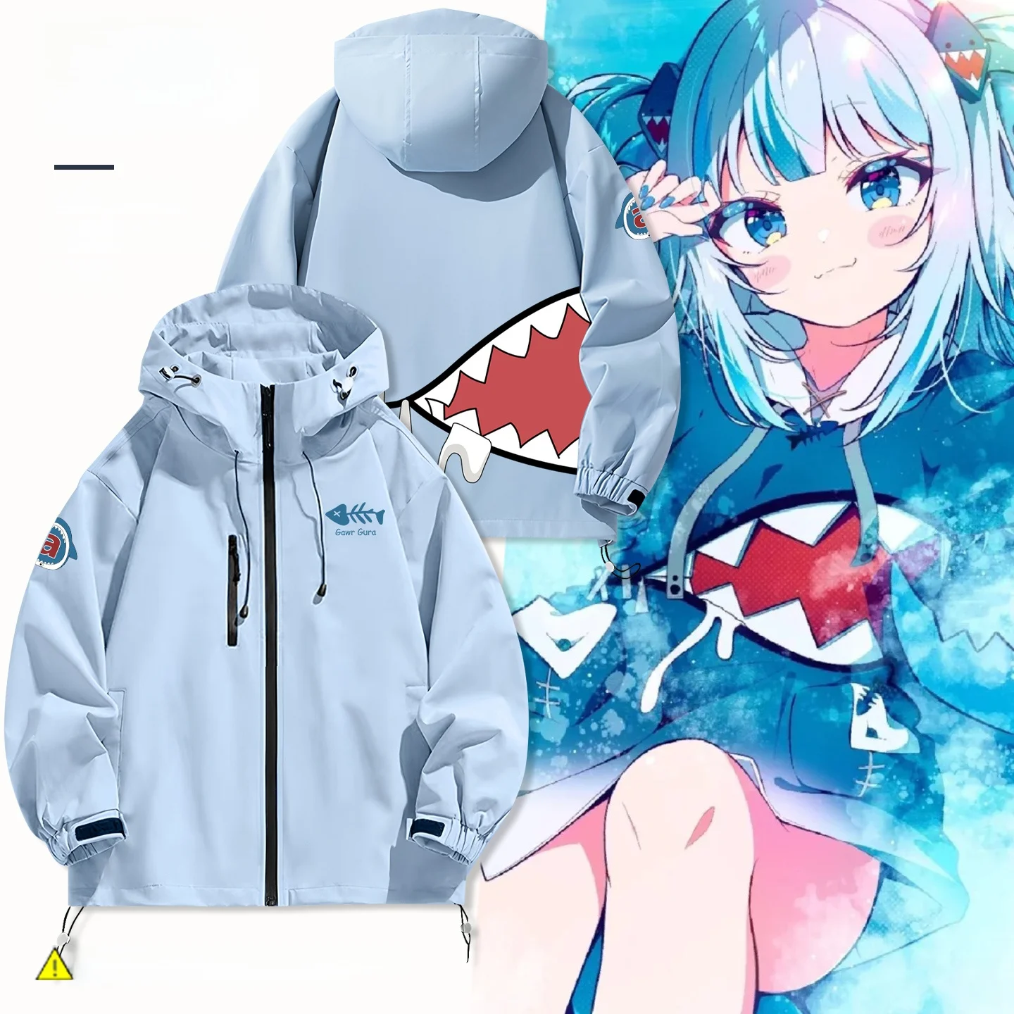 

Gawr Gura Hololive ark Girl Jaet ex Stand Fit на молнии, украшенное полиэфирным волокном, длинное ветрозащитное пальто све для Spri...