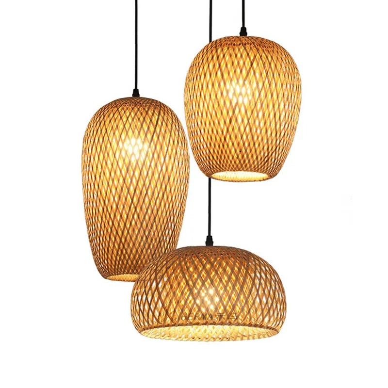 

Modern Led Pendant Lamp Natural Rattan Wicker Chandeliers Hand-Woven Bamboot Lampshades E27 Lighting Fixtures Hanging Light