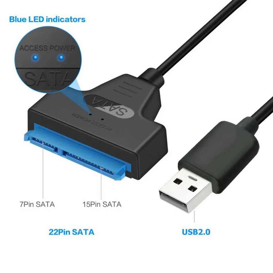 Adaptateur de câble USB 2.0 vers SATA 22 broches, ligne de convertisseur HDD SSD, fil de rette allergique pour disques durs 2,5 pouces pour disque solide