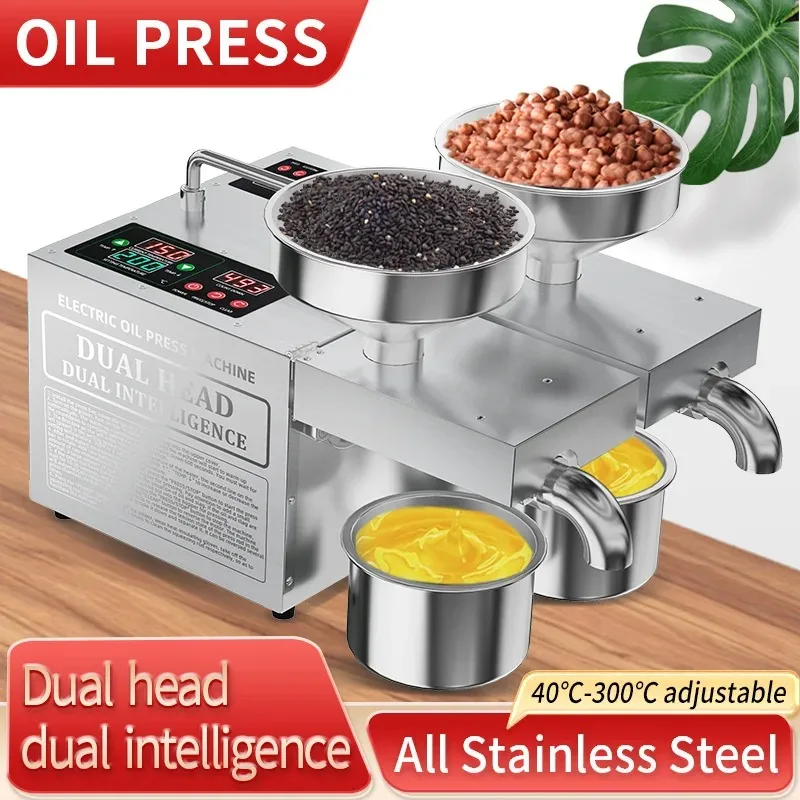 

【Hot Sale】 B02S Dual-Head Oil Press Machine Cold Press/Hot Press 304 Food-Grade Stainless Steel 2X Faster Oil Extraction For Pea
