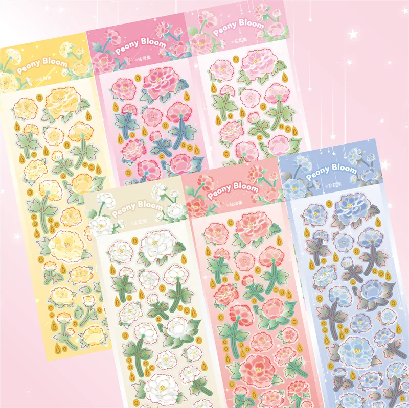 Cute Flower Goo Card Sticker Creative Three-Dimensional Bronzing DIY Journal Scrapbooking Decoration Stickers Kawaii Stationery