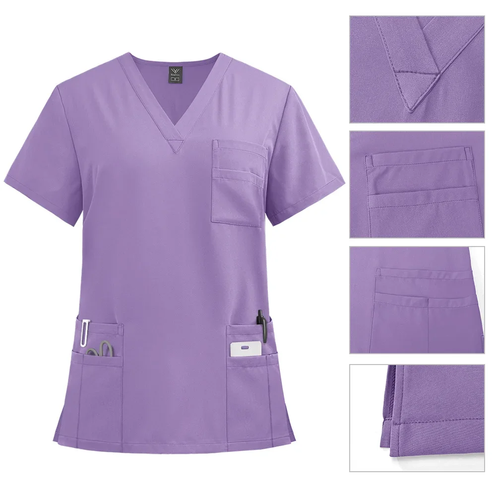 Niaahinn Scrub Nursing Accessories Medical Surgical Gowns Doctor Nurse Special Scrubs Minimalist Solid Color Work Wear Women Men