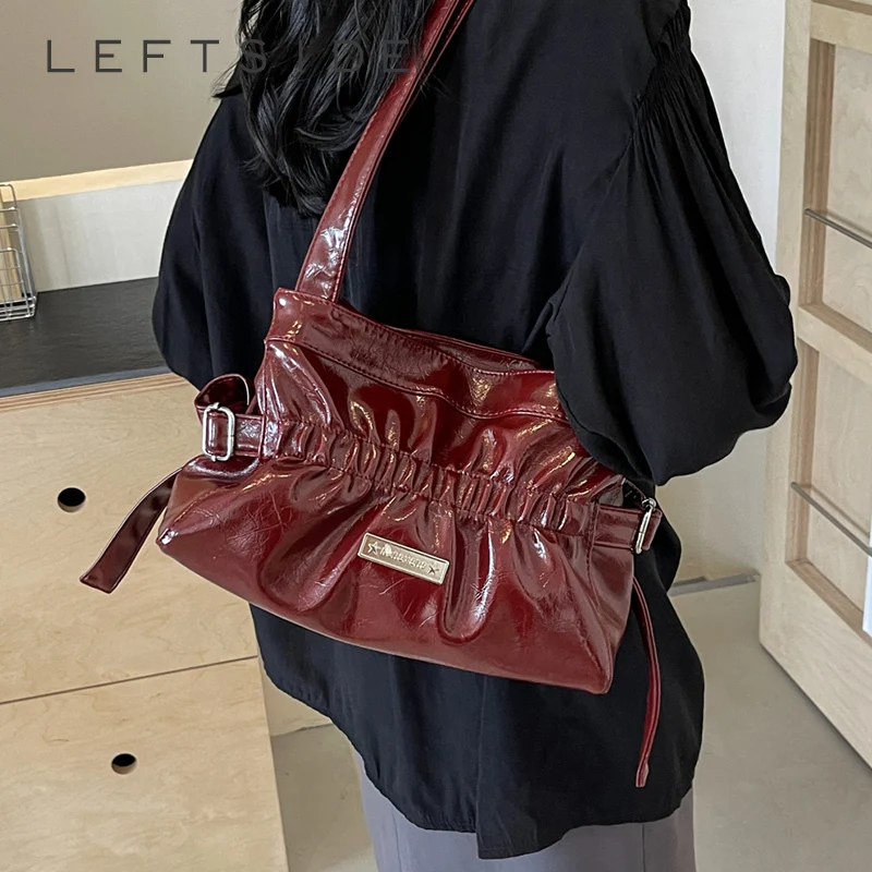 Fold Design Small PU Leather Shoulder Bags For Women 2024 Korean Fashion Designer Underarm Bag Females Handbags And Purses