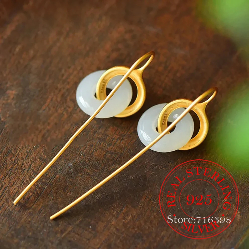 

Серьги-подвески из стерлингового серебра 925 пробы с натуральным нефритом в форме символа мира для женщин, украшения для свадьбы и вечеринки, подарок для подруги