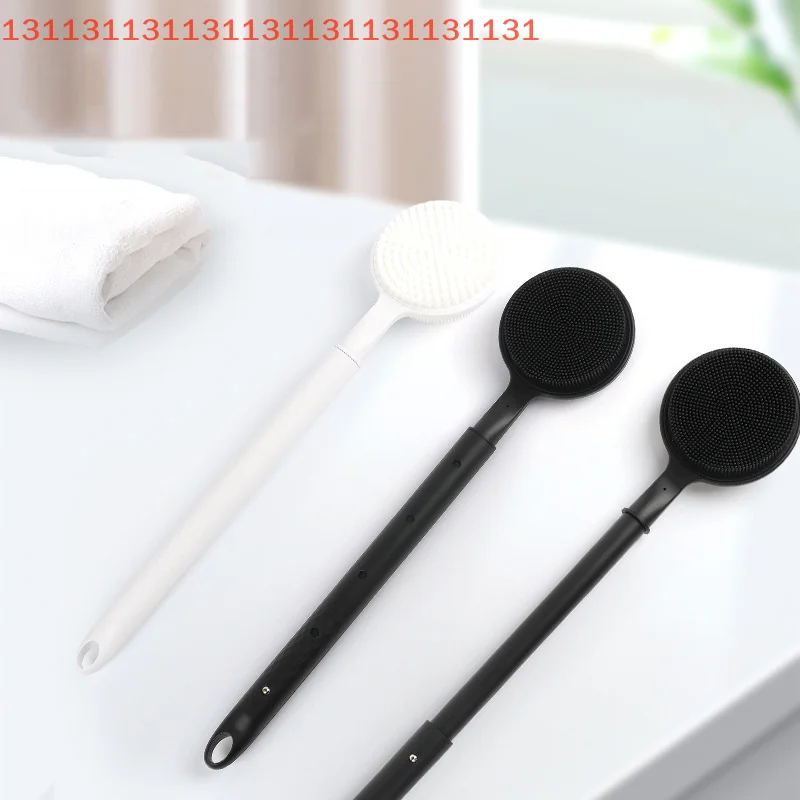 

Double Sided Shower Bath Body Brush for Easy Cleaning Telescopic Adjustable Long Handle Silicone Back Scrubber