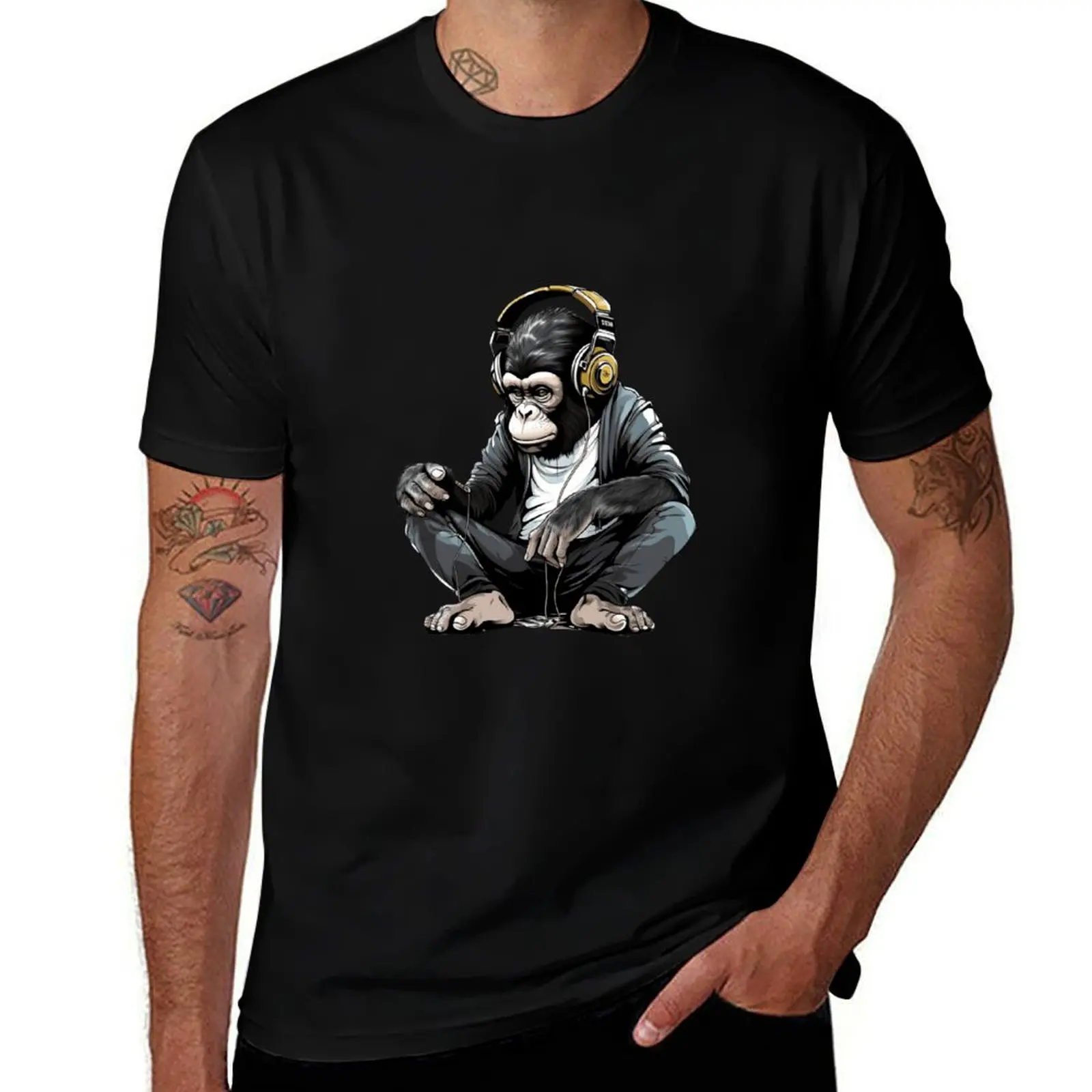 Banksy DJ Monkey Thinker with Headphones T-Shirt anime tshirt street wear vintage clothes mens graphic t-shirts anime