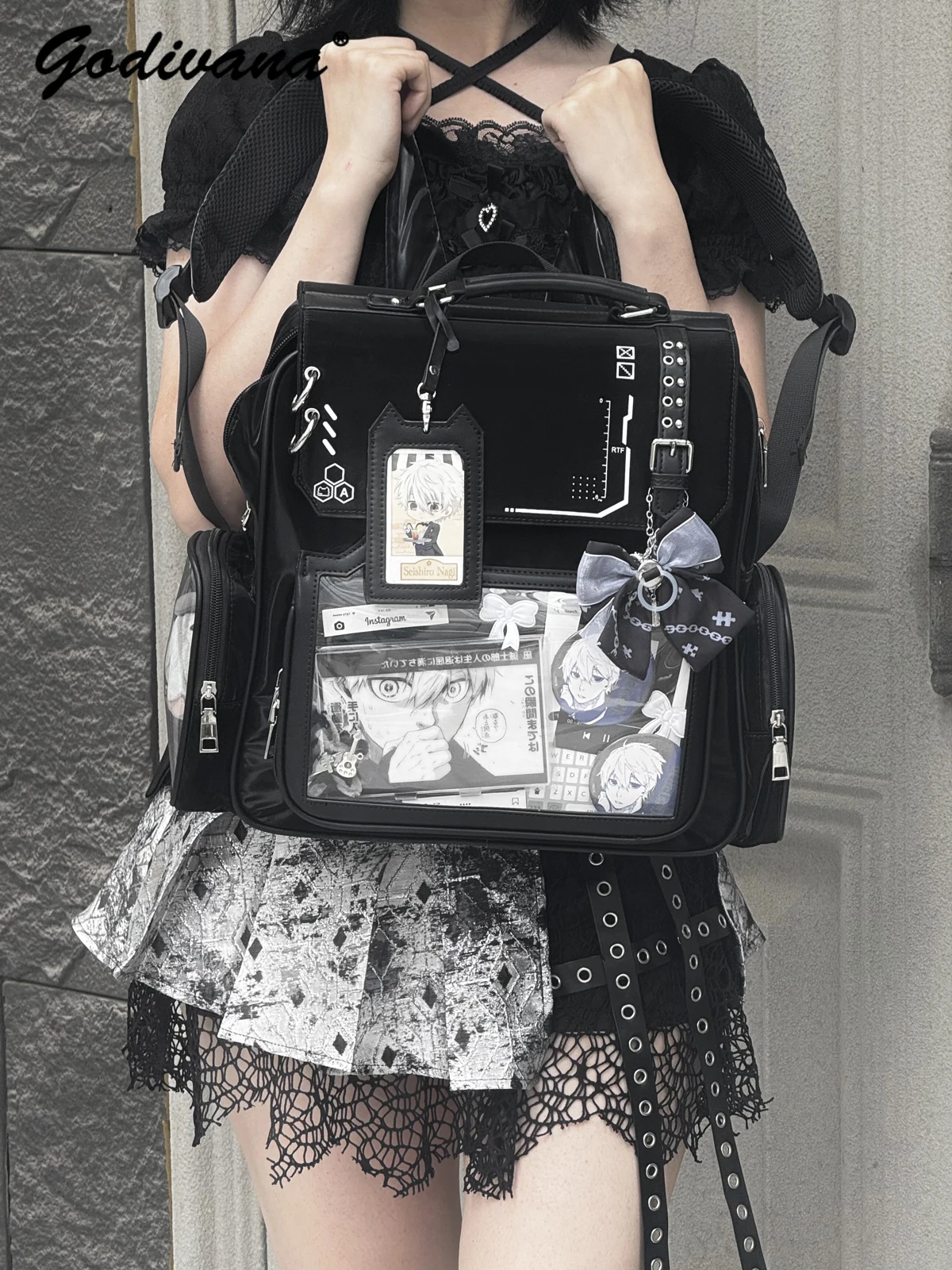 Original College Style Large Capacity Transparent Ita Bag Daily Women's Totes Handbags Sweet Cool Students Backpack