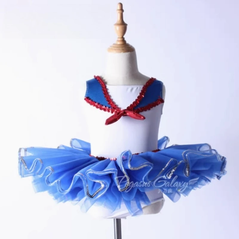 

Girl Ballet TUTU Dress Navy Style Stage Performance Dresses Sequined Stage Shows Dancewear Children Sleeveless Ballet Dance Wear