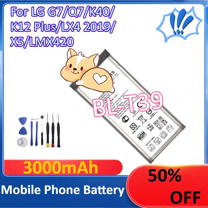 

New 3000mAh BL-T39 For LG G7/Q7/K40/K12 Plus/LX4 2019/X5/LMX420 Mobile Phone Battery +Tools
