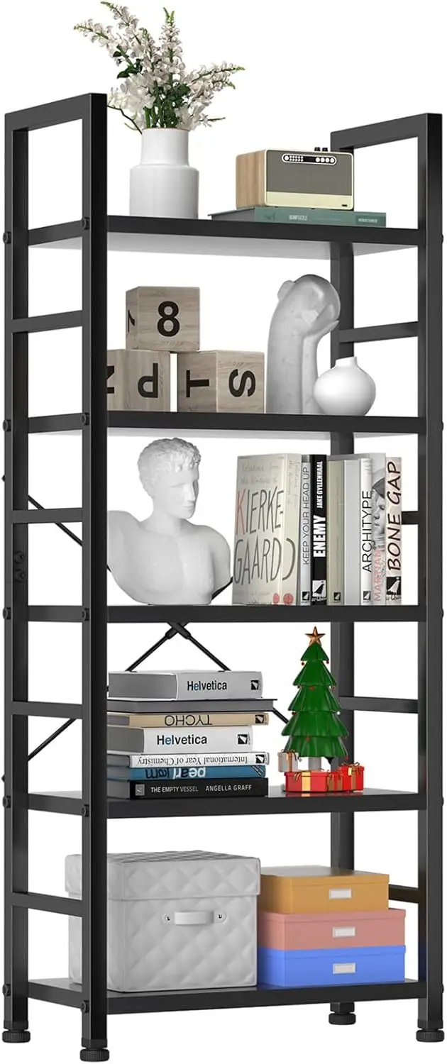 

5-layer bookshelf for books, garage kit, CD, movies, black industrial corner storage organizer