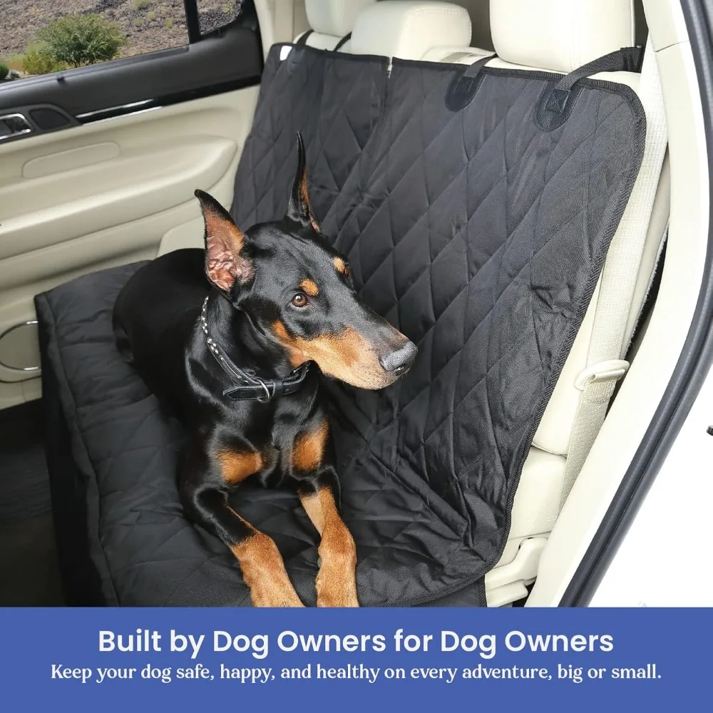 Dog Seat Cover without Hammock for Fold-Down Rear Bench Seats, 60/40 Split and Middle Seat Belt, Dog Seat Cover