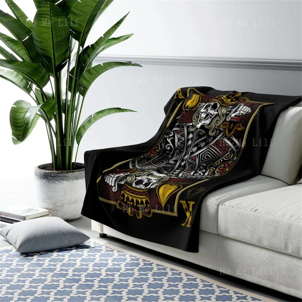 King Of Spades Skull Flannel Blanket