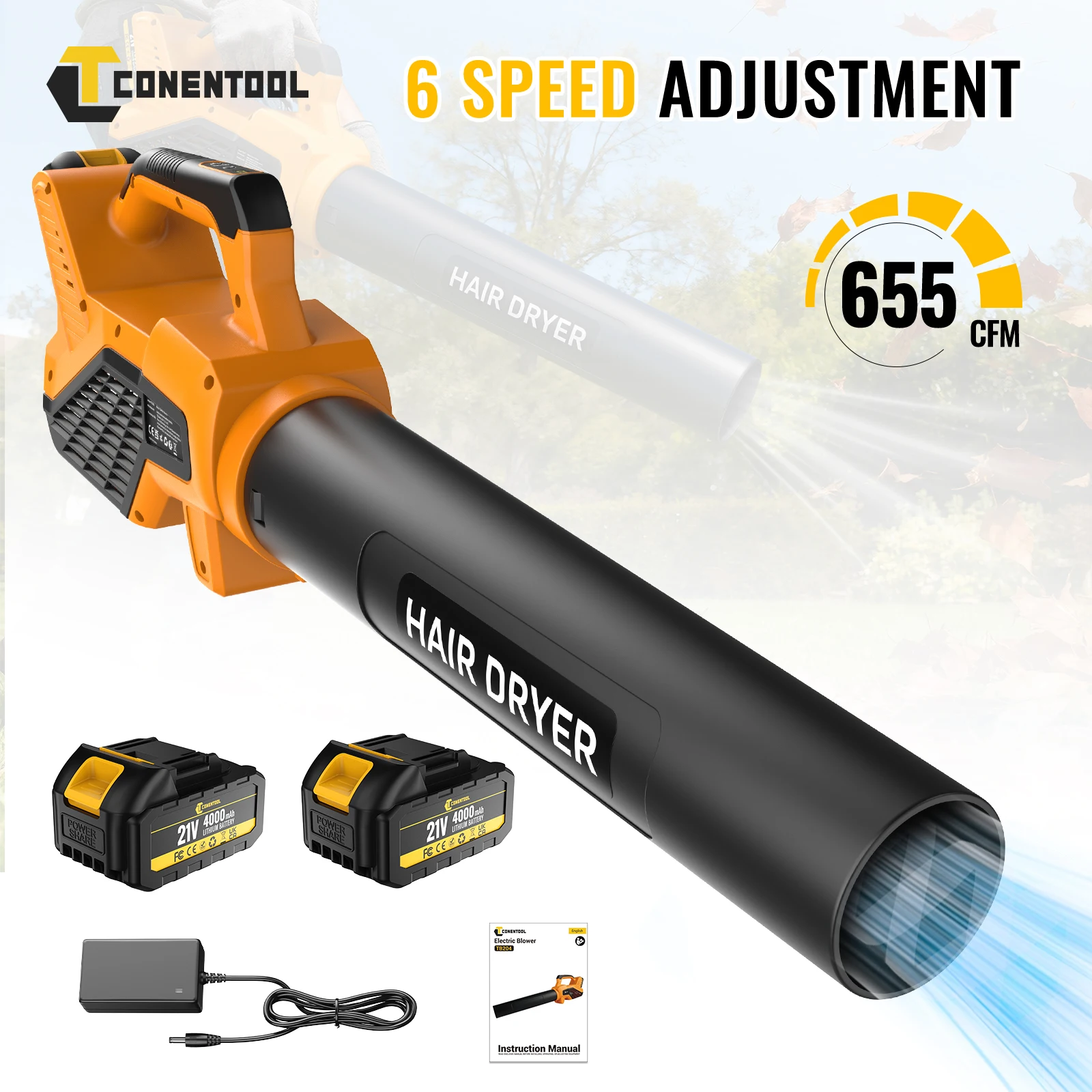 CONENTOOL – souffleur de feuilles électrique sans balais, 60000 tr/min, Turbo, souffleur de poussière, neige avec Long conduit d'air pour broche de batterie Makita 18V