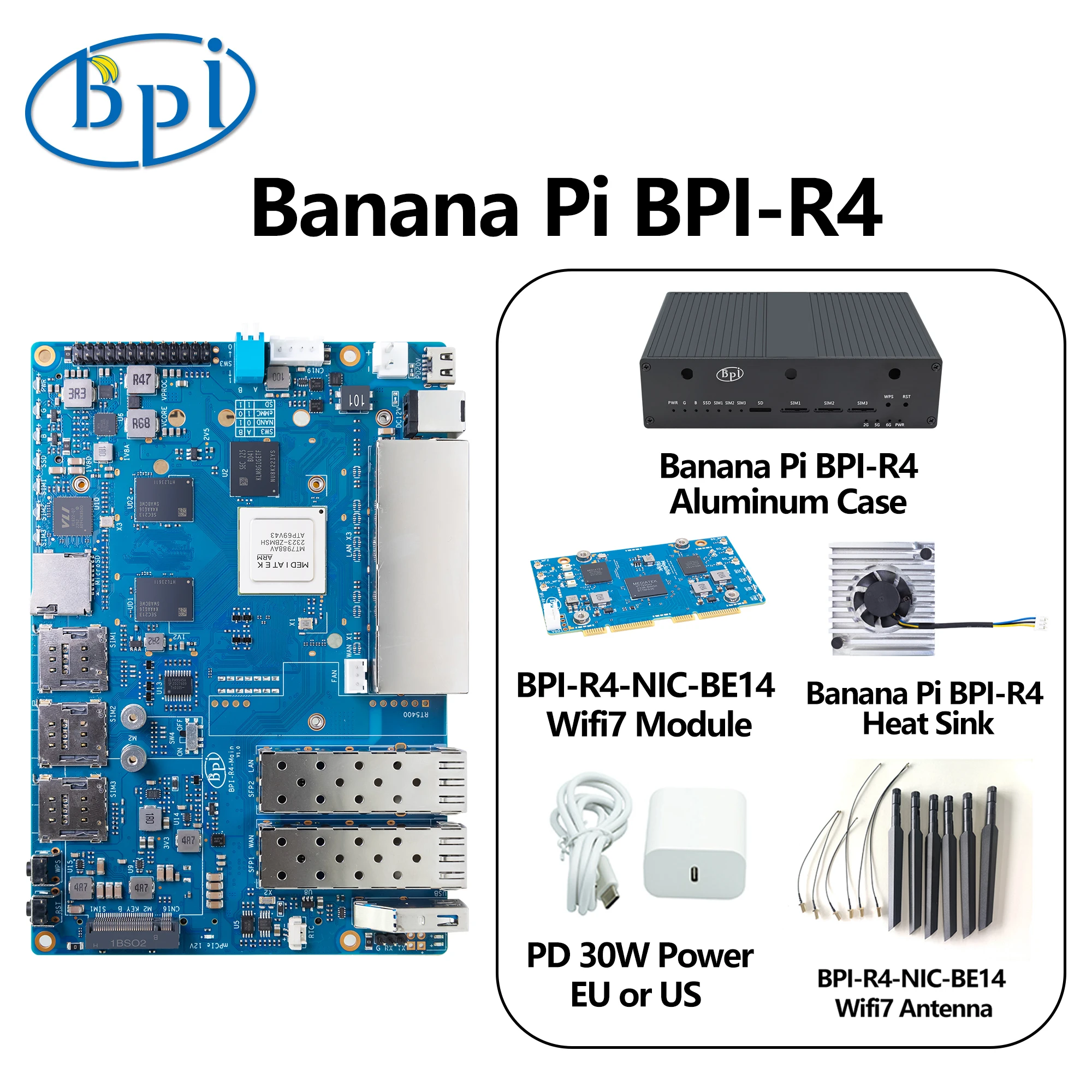 Banana Pi Bpi-r4 Suit With Cases Mediatek Mt7988a ( 880) Quad-core Arm Corex-a73 4gb Ddr4 8gb Emmc Openwrt Router Board