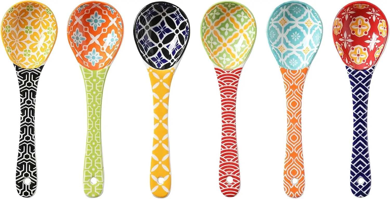

Colorful Ceramic Serving Spoons Set of 6, Dishwasher Safe for Soup, Cereal, Ice Cream