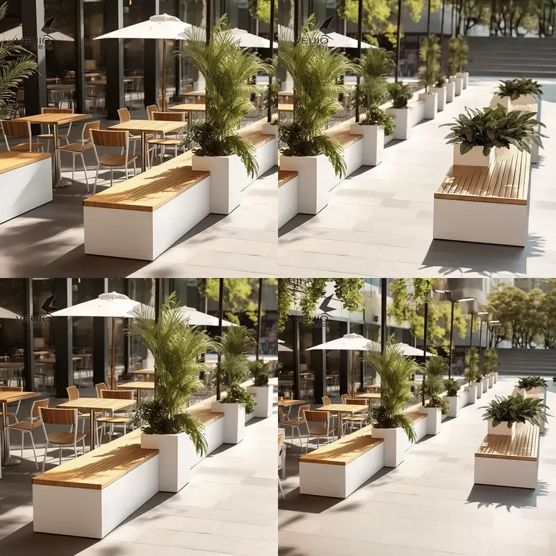 Outdoor Metal Bench with Planter Box Weatherproof Garden Seating Public Park Long Stool for Scenic Spots