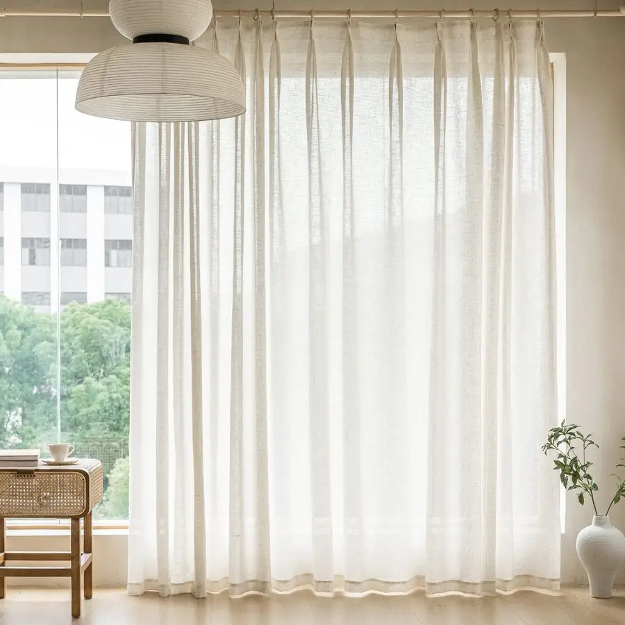 

100 Inch Extra Wide Pinch Pleated Curtains, Light Filtering Natural Linen Semi Sheer Curtains 96 Inches Long for Living Room Sof