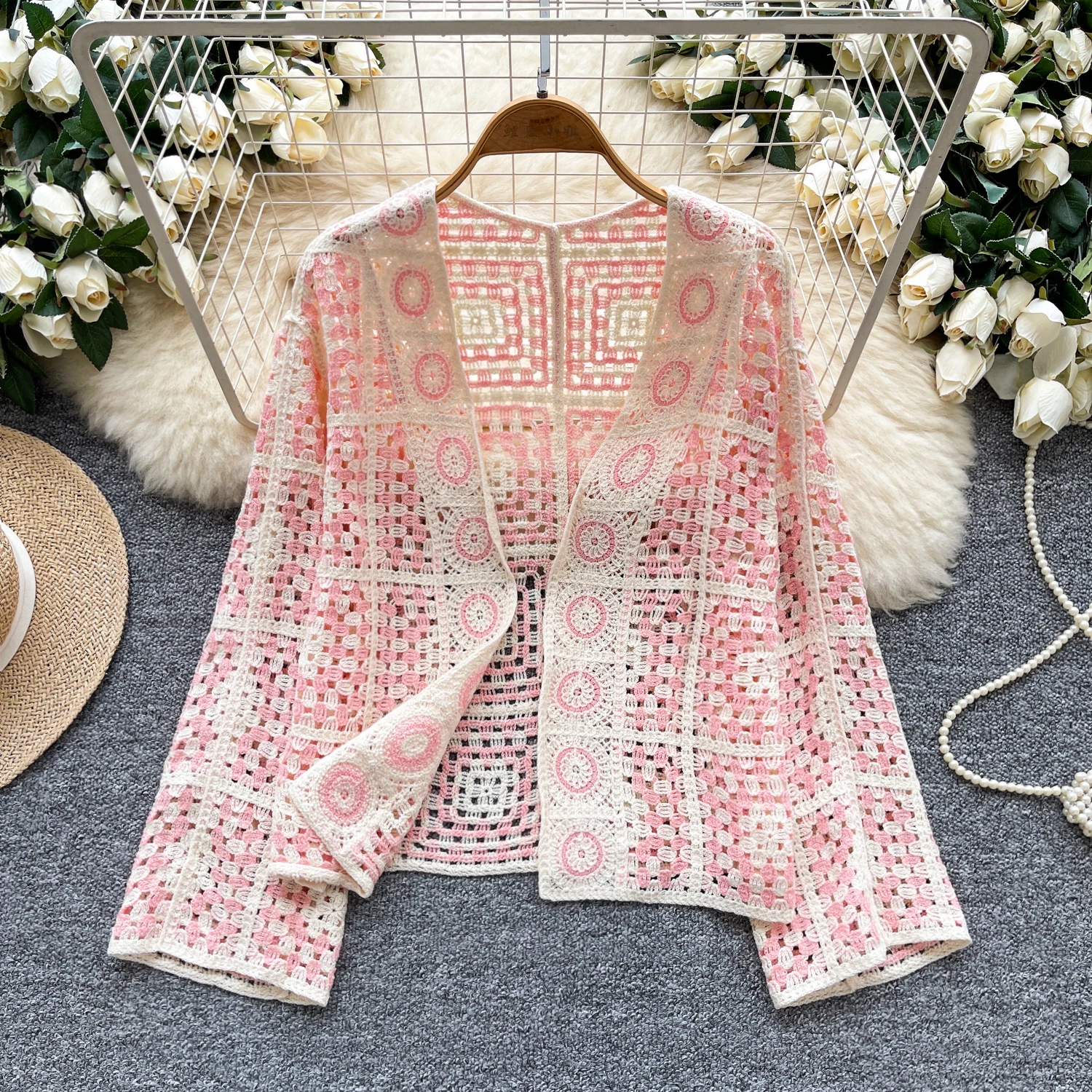 

2025 Autumn Chic Vintage Long Sleeve Print Loose Knit Elegant Fashion Sexy Cardigan Bohemian Women Blouse Women Beach Tops